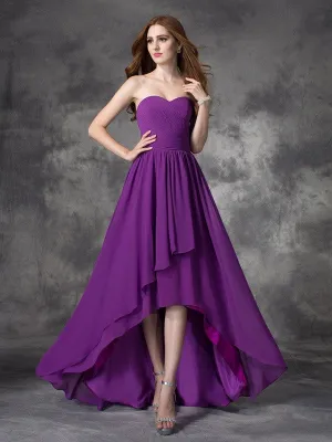 A-Line Chiffon Sweetheart Sleeveless Asymmetrical With Ruffles Bridesmaid Dresses