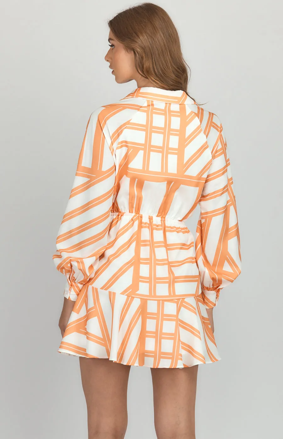 Abstract Printed Shirt Dress with Drawstring Waist