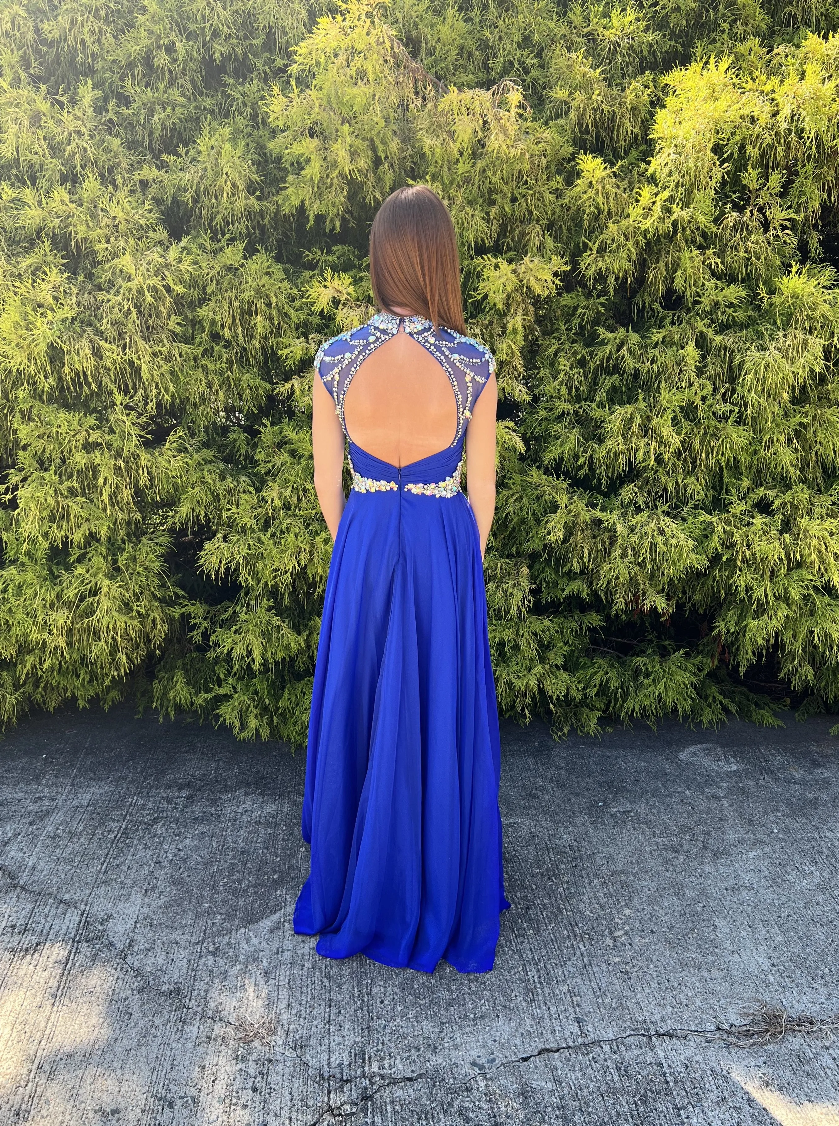 Alyce Paris 6414 Royal Blue Beaded Illusion Neckline Chiffon Prom Dress