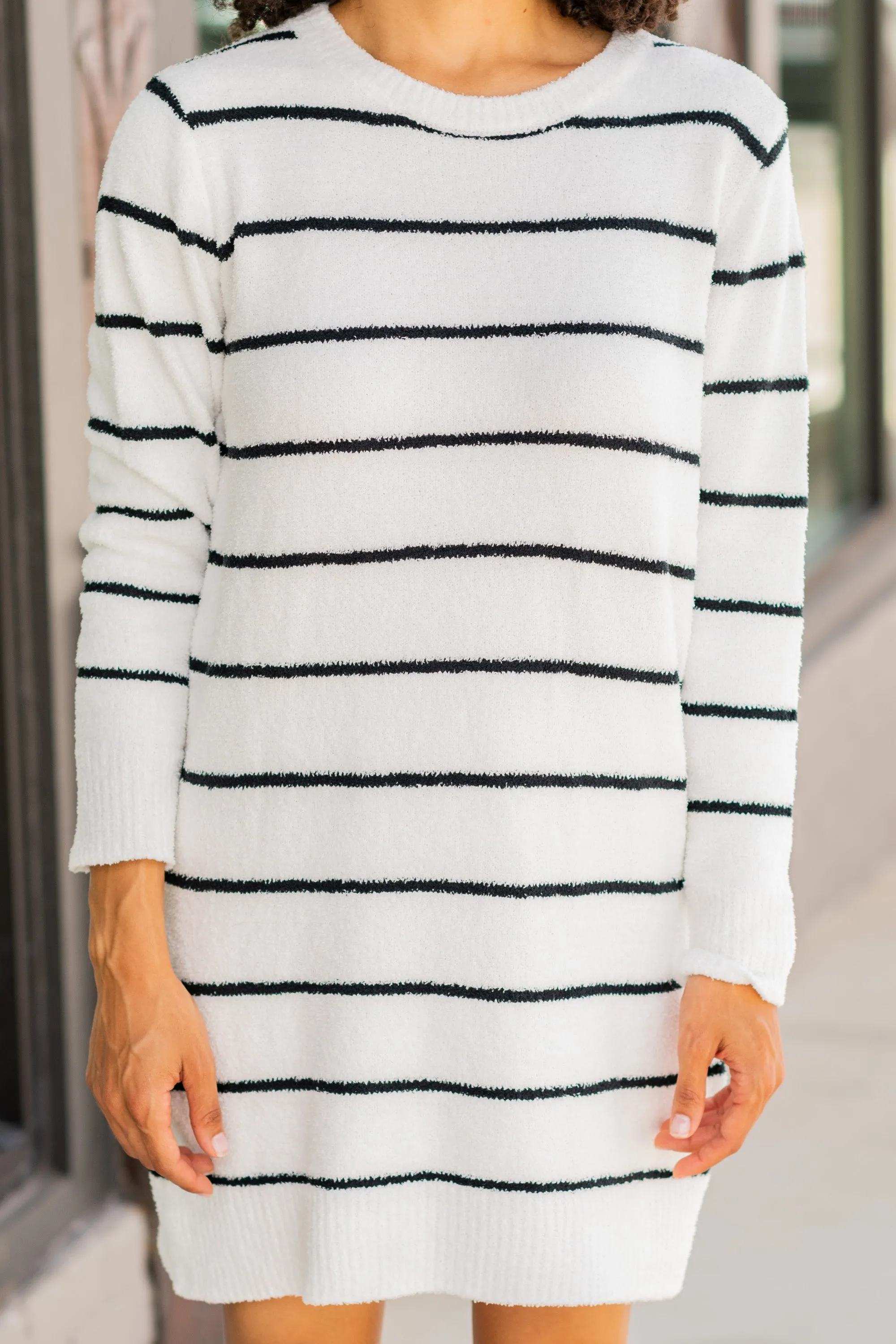 Answer The Call White Striped Sweater Dress