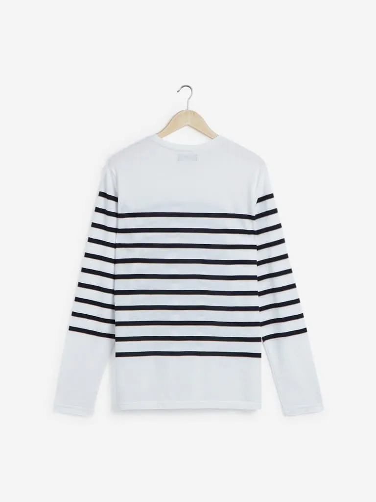 Ascot White Striped Relaxed Fit T-Shirt