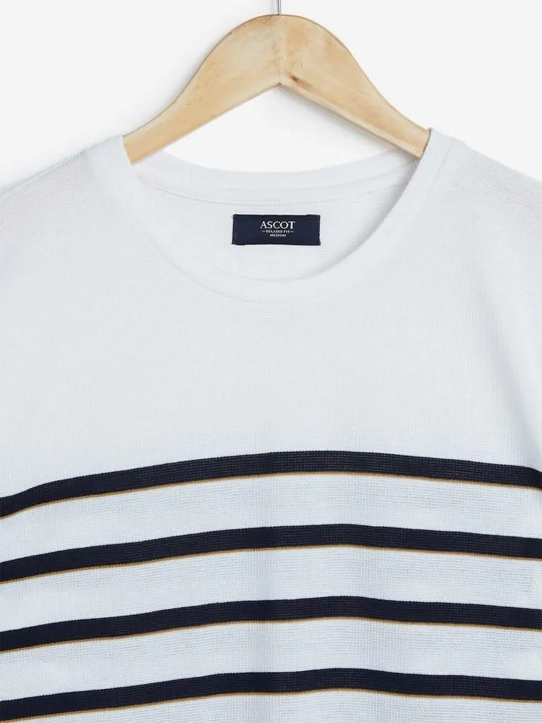 Ascot White Striped Relaxed Fit T-Shirt