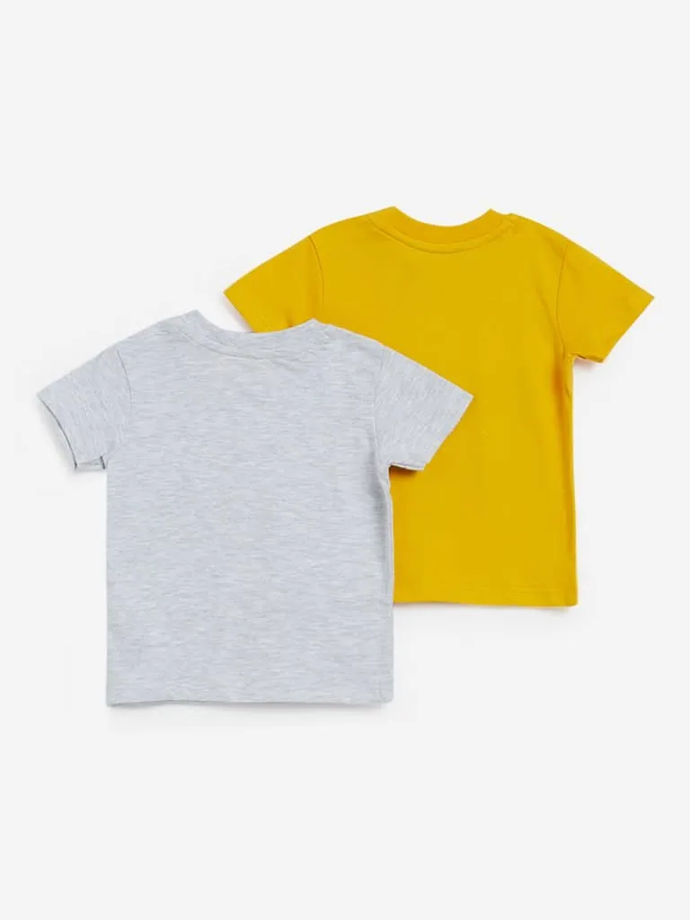 Baby HOP Mustard Printed T-Shirts Set of Two