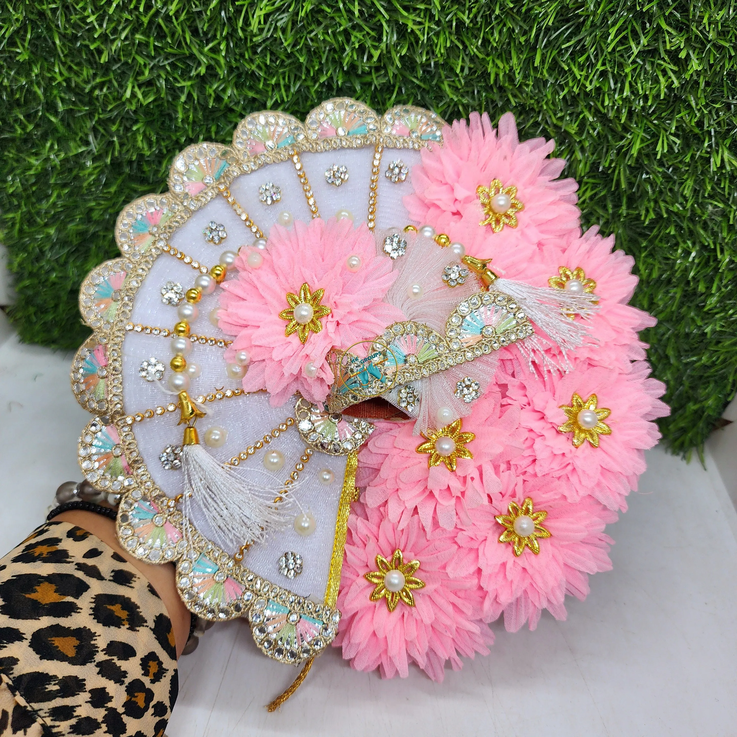 Beautiful White And Baby Pink Flower Dress For Laddu Gopal Ji