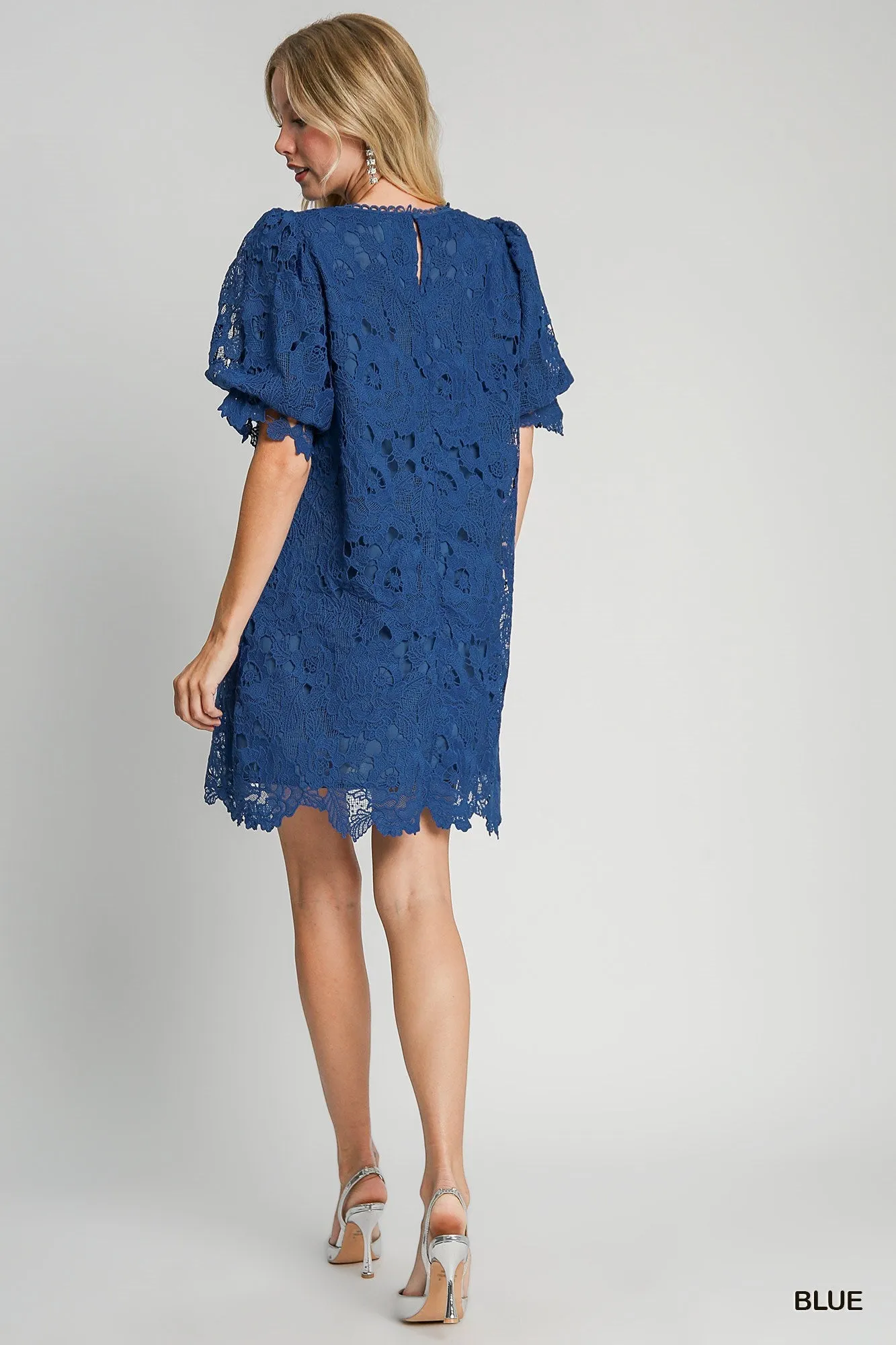 Blue Floral Lace Mini Dress