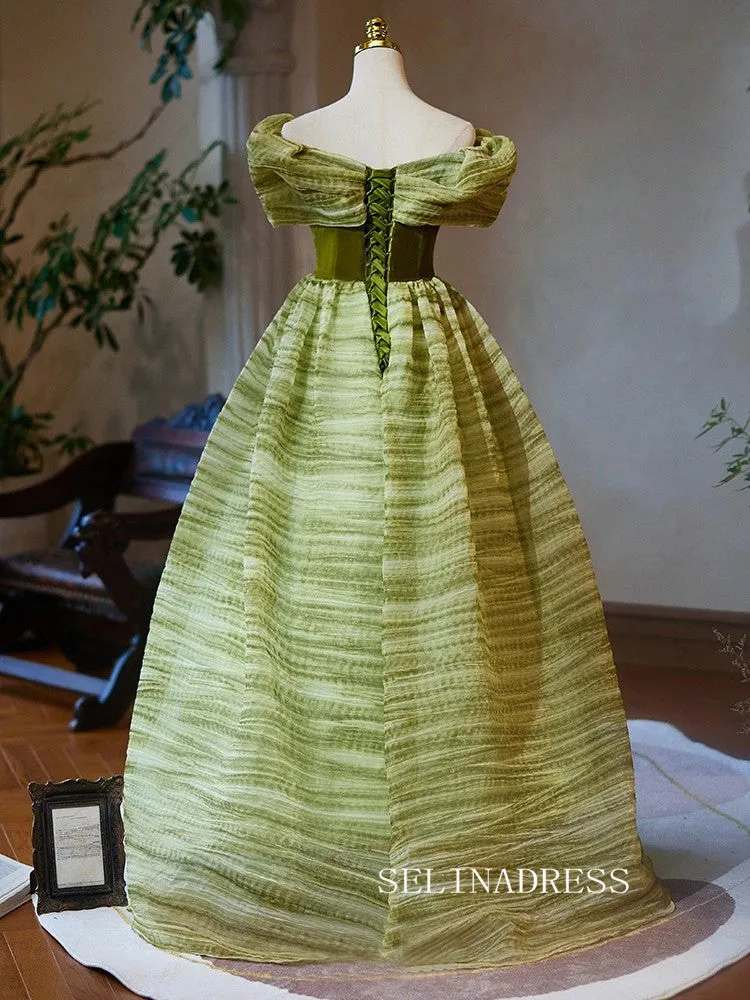 Chic Green Ombre Tulle Long Prom Dress Elegant Off-the-shuolder Evening Gowns TKL1900