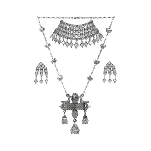 Combo Of 2 Oxidised Silver-Plated Oxidised Stone-Studded Jewellery Set