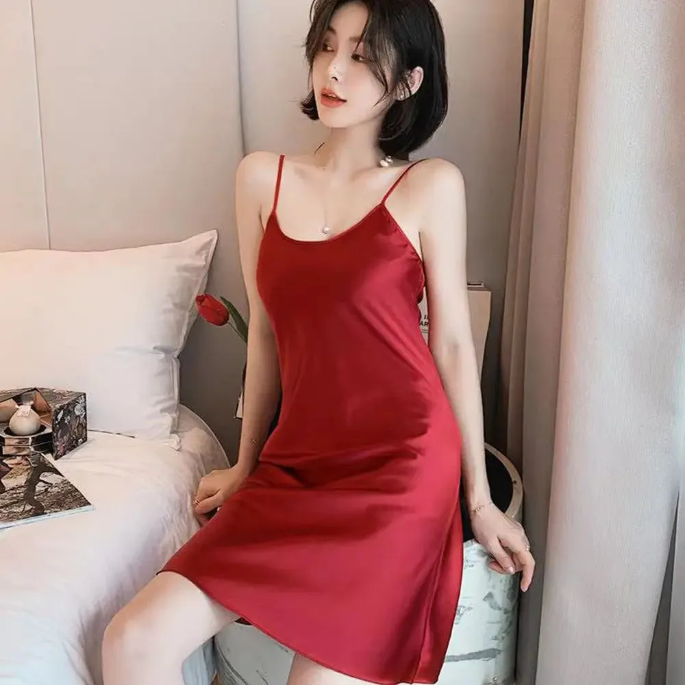 Cozy Sexy Camisole Solid Color Pyjamas Homewear Women Sleepwear Ice Silk Suspender  Nightdress Sling Nightdress