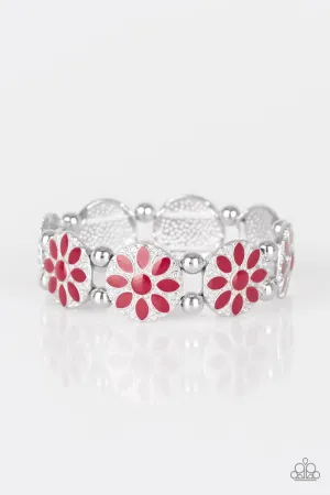 Dancing Dahlias Red Flower Bracelet - Paparazzi Accessories