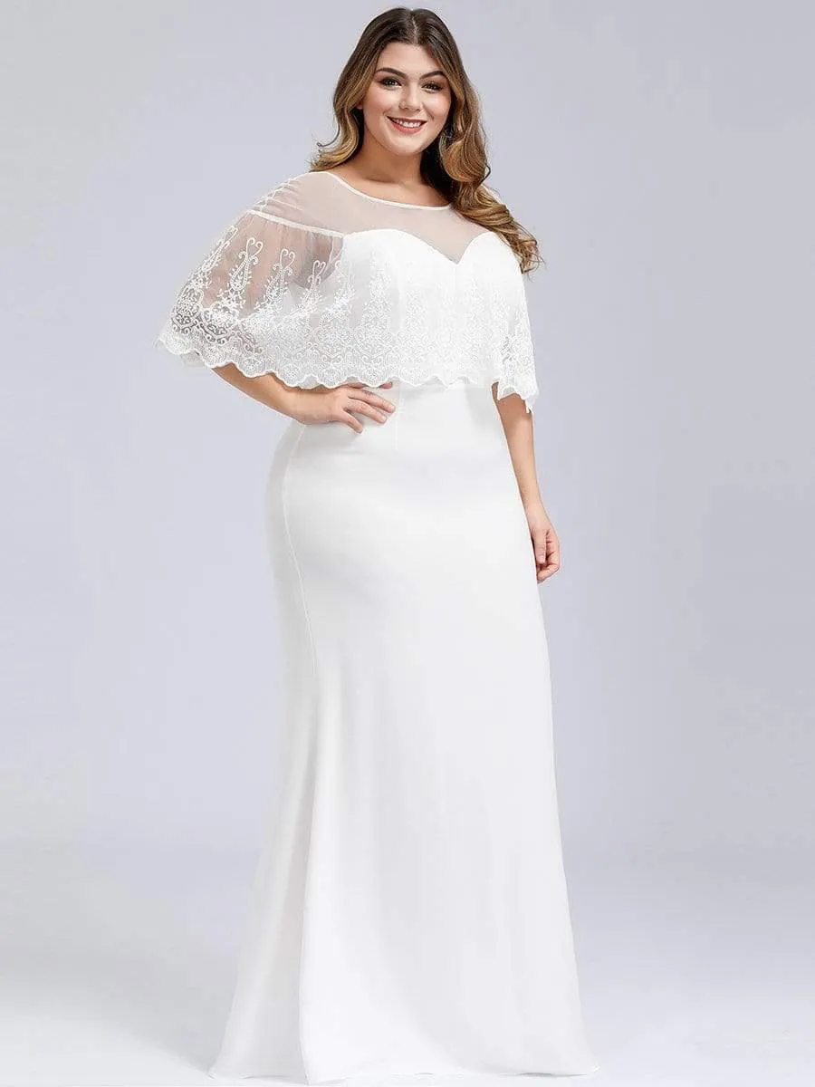 Ever-Pretty Plus Sweetheart Illusion Neckline Plus Size Wedding Dress With Ruffle Sleeves