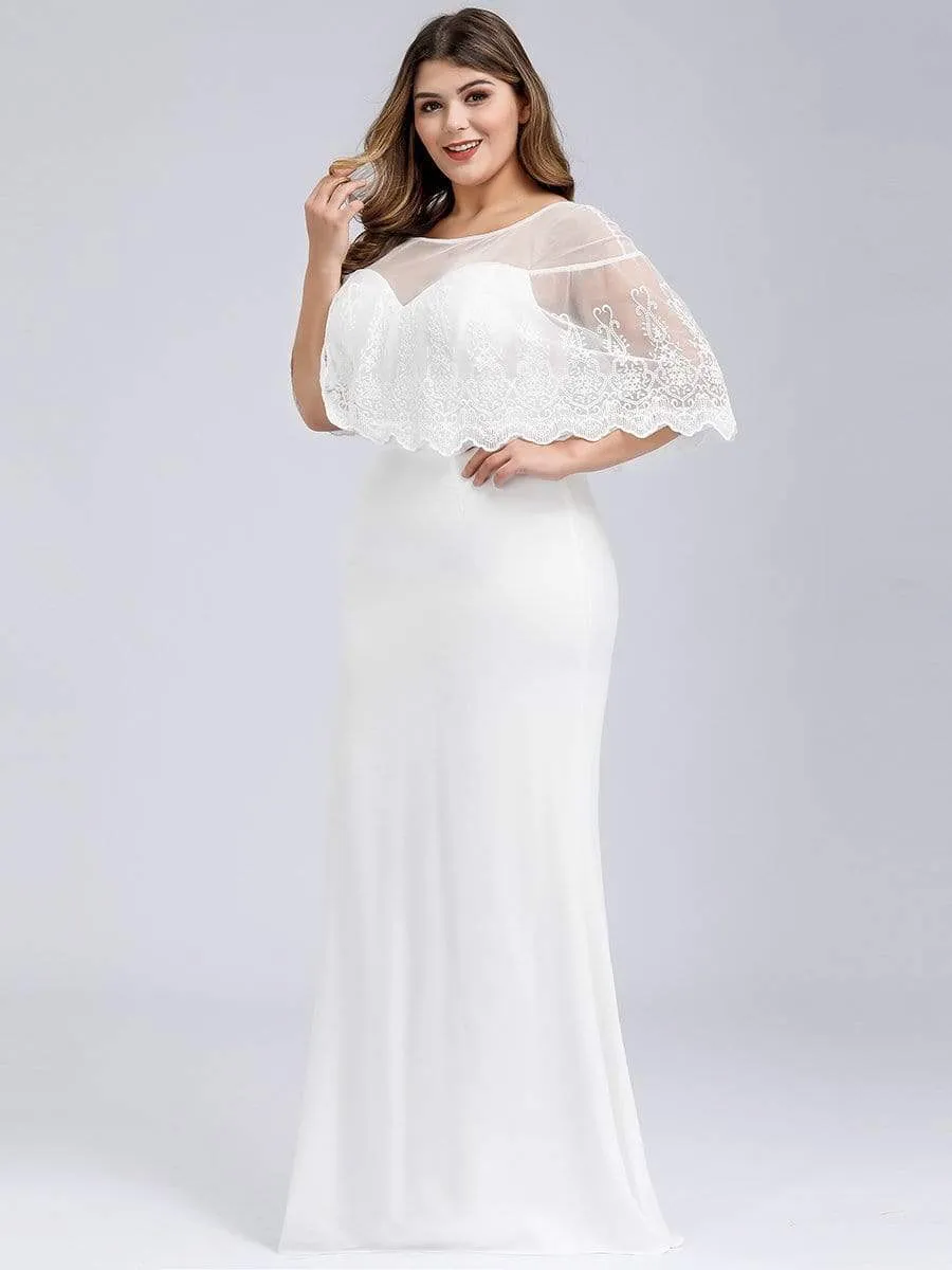 Ever-Pretty Plus Sweetheart Illusion Neckline Plus Size Wedding Dress With Ruffle Sleeves