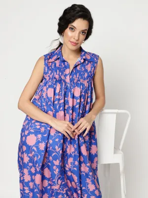 Floral Digital Printed Sleeveless Dress With Gathered Loose Fit