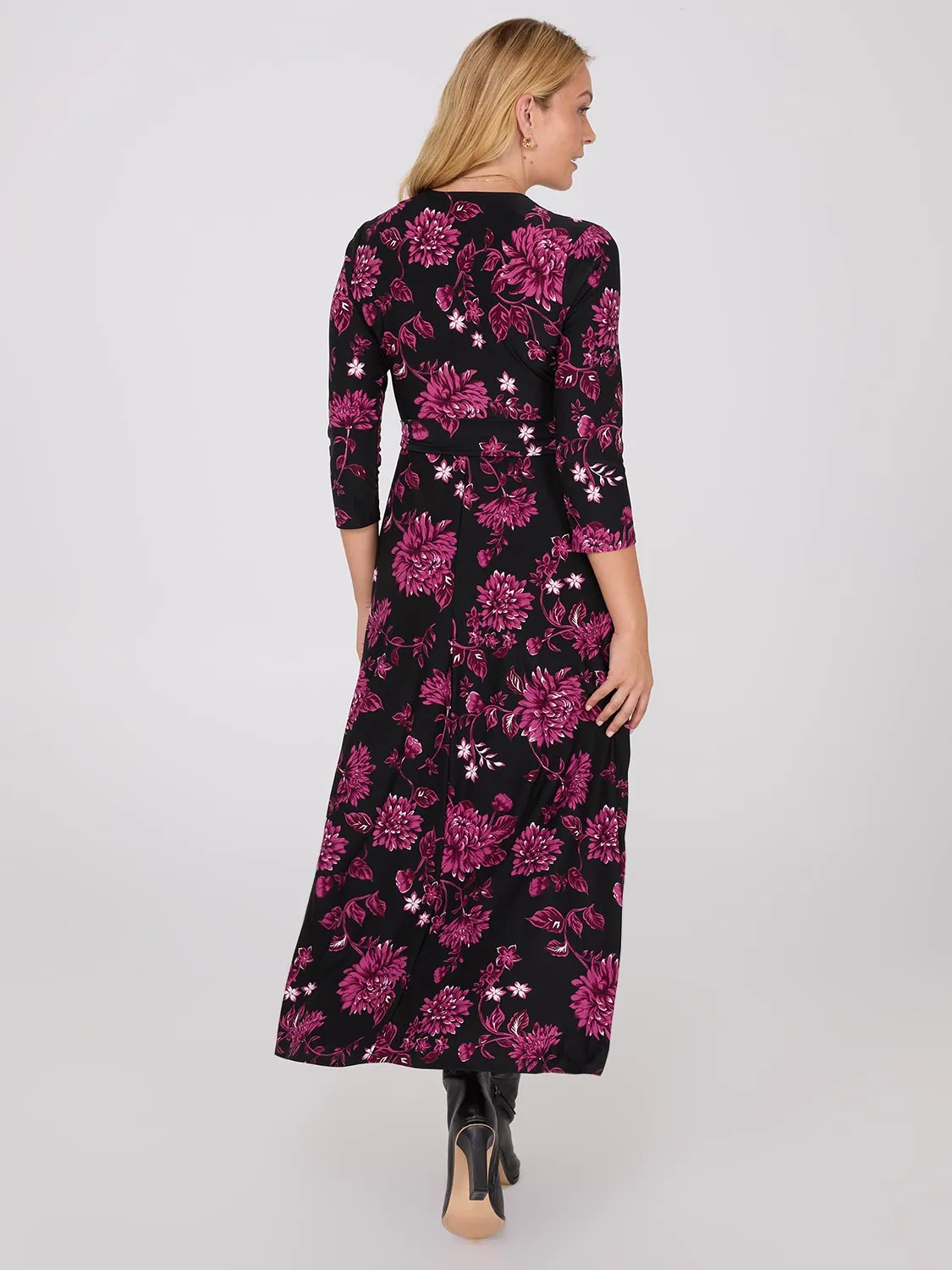 Floral Print Crossover A-Line Maxi Dress