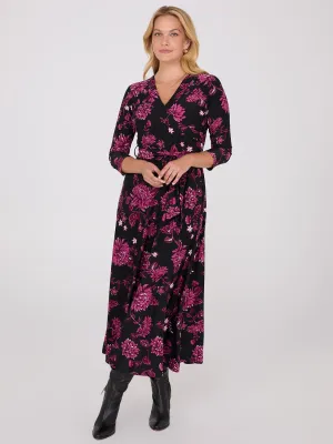 Floral Print Crossover A-Line Maxi Dress