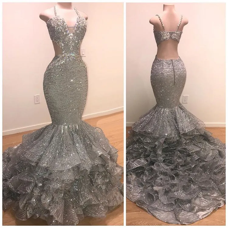 Glamorous Beads Sequins Prom Dresses | Mermaid Ruffles Evening Gowns