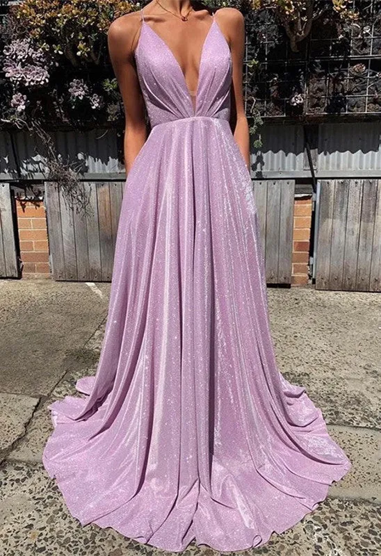 Gorgeous Spaghetti-Straps Long Prom Dress | Sequins V-Neck Evening Party Dress BC1727