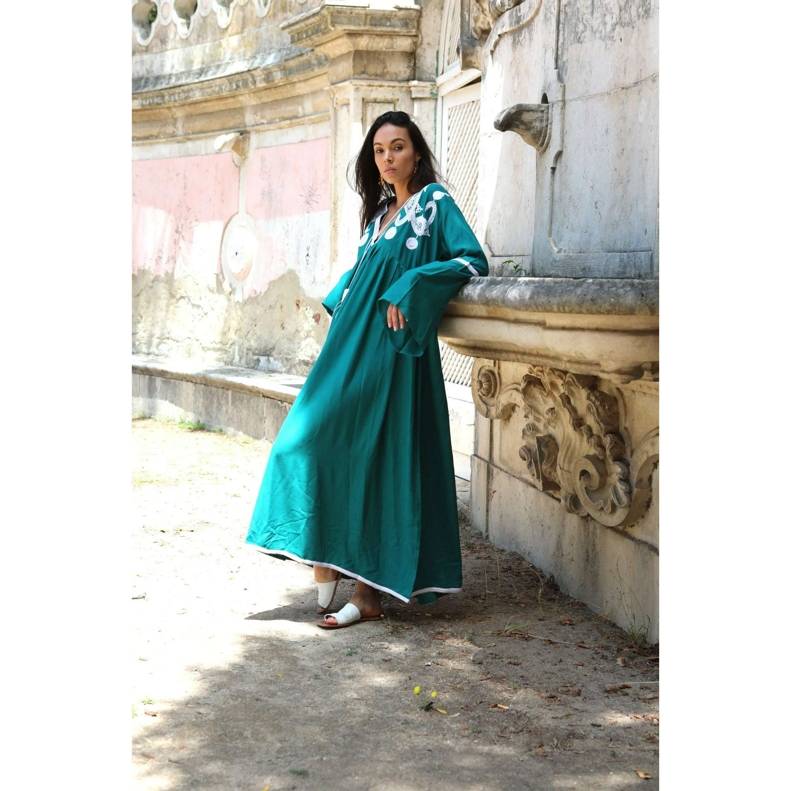 Green Caftan Kaftan Noor Maxi Dress-Moroccan Resort & Lounge Kaftan