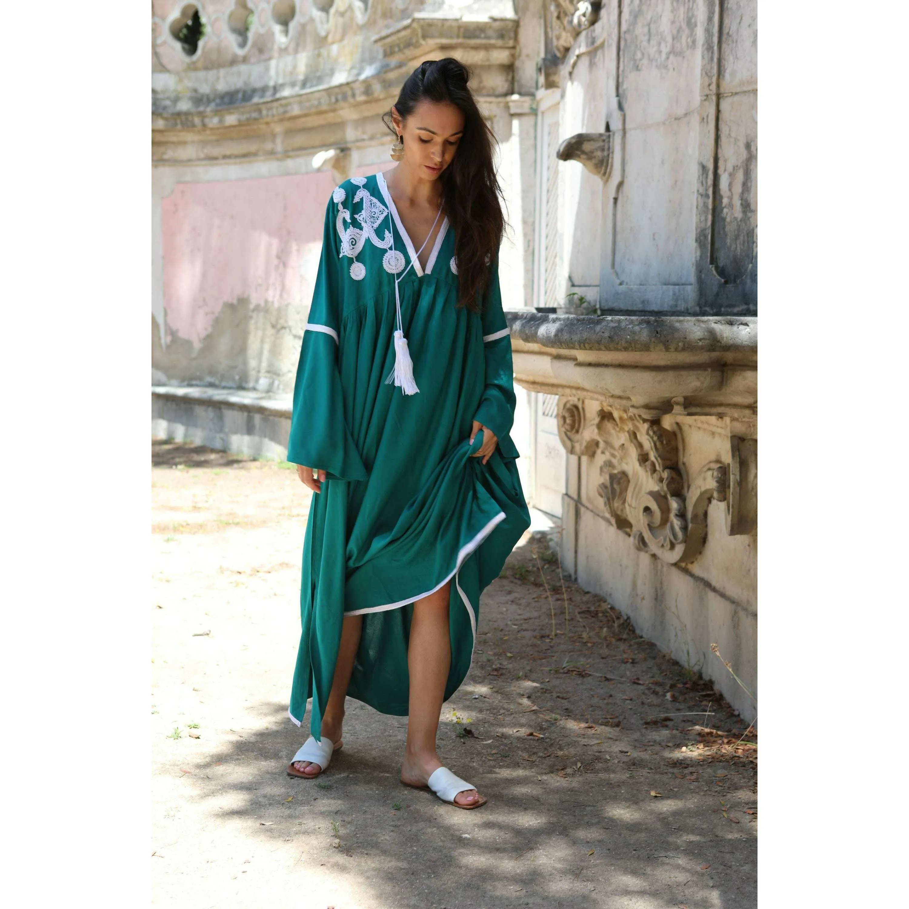 Green Caftan Kaftan Noor Maxi Dress-Moroccan Resort & Lounge Kaftan