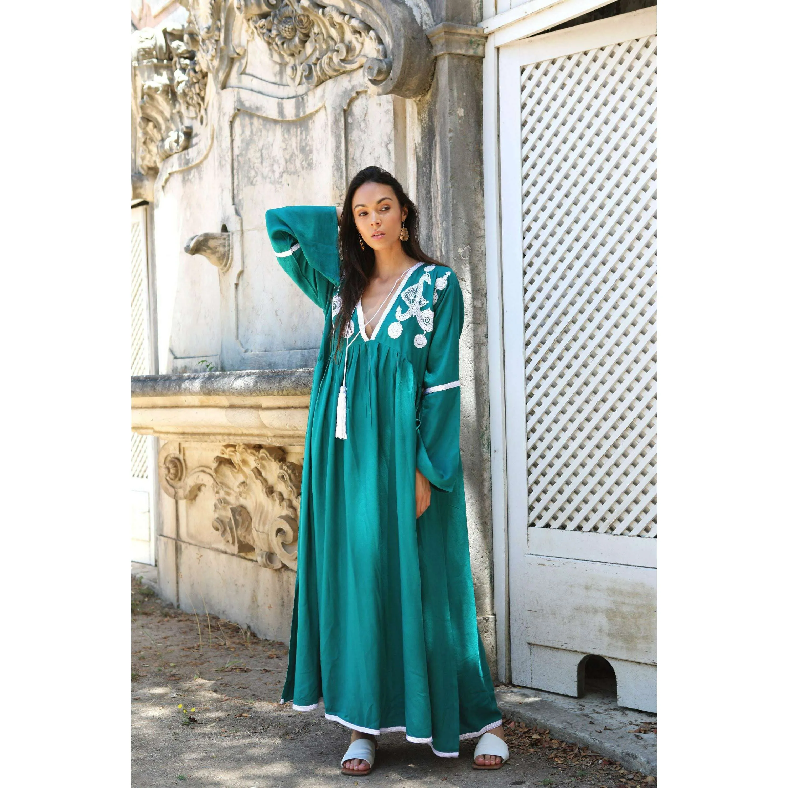 Green Caftan Kaftan Noor Maxi Dress-Moroccan Resort & Lounge Kaftan