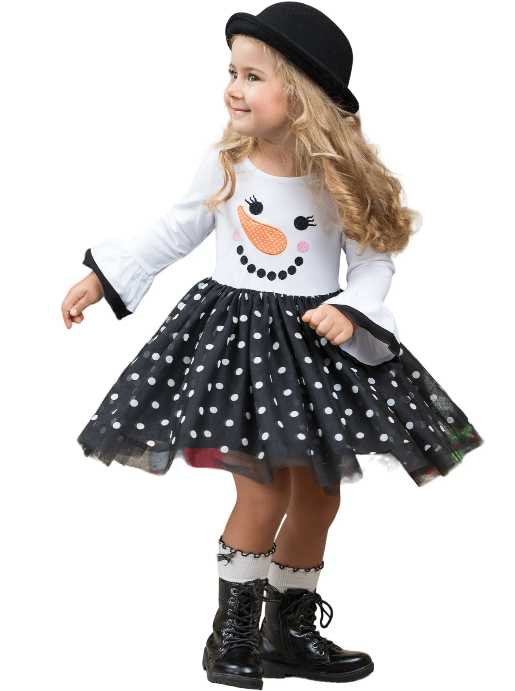 Happy Snowman Polka Dot Tutu Dress