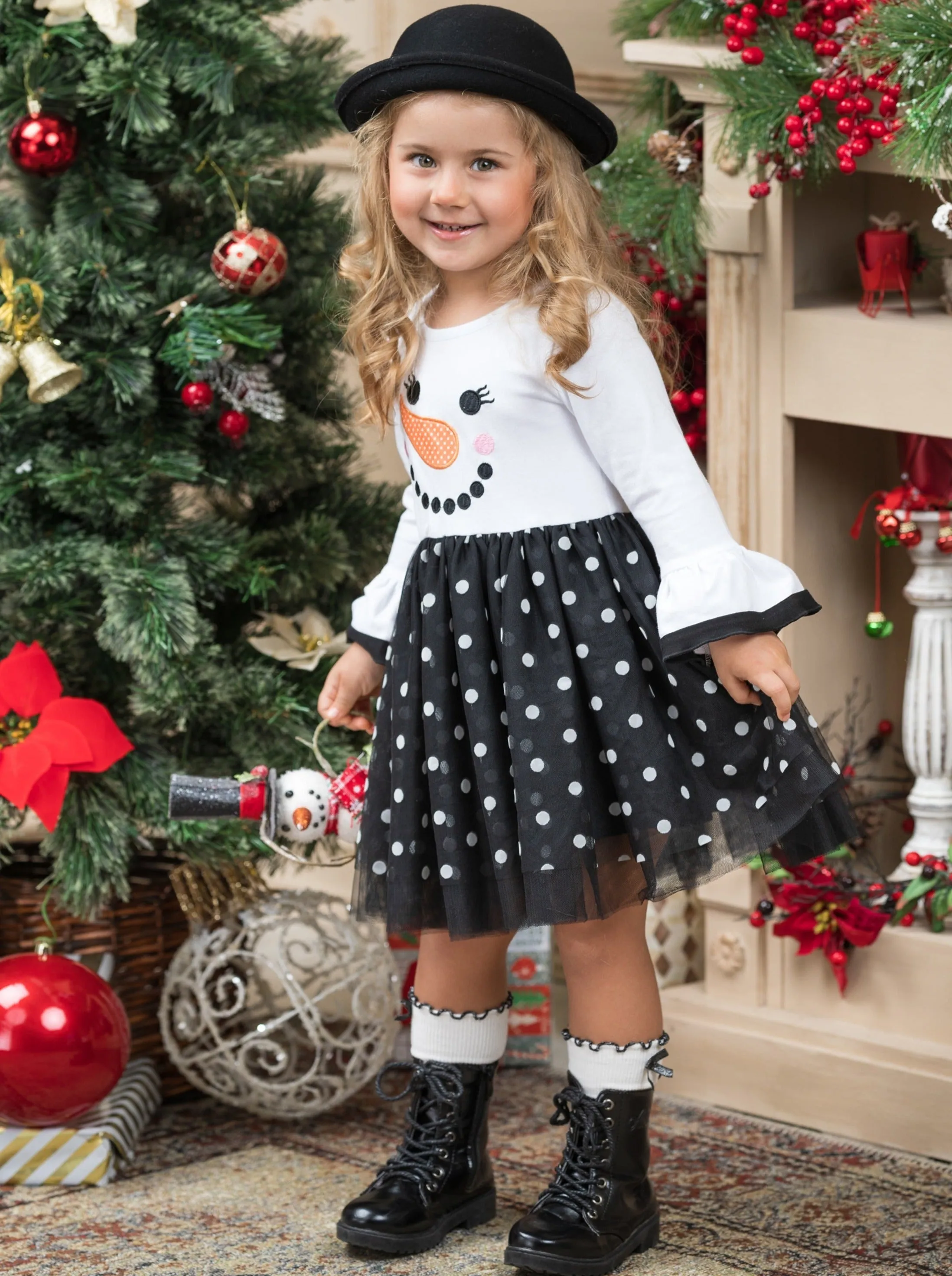 Happy Snowman Polka Dot Tutu Dress