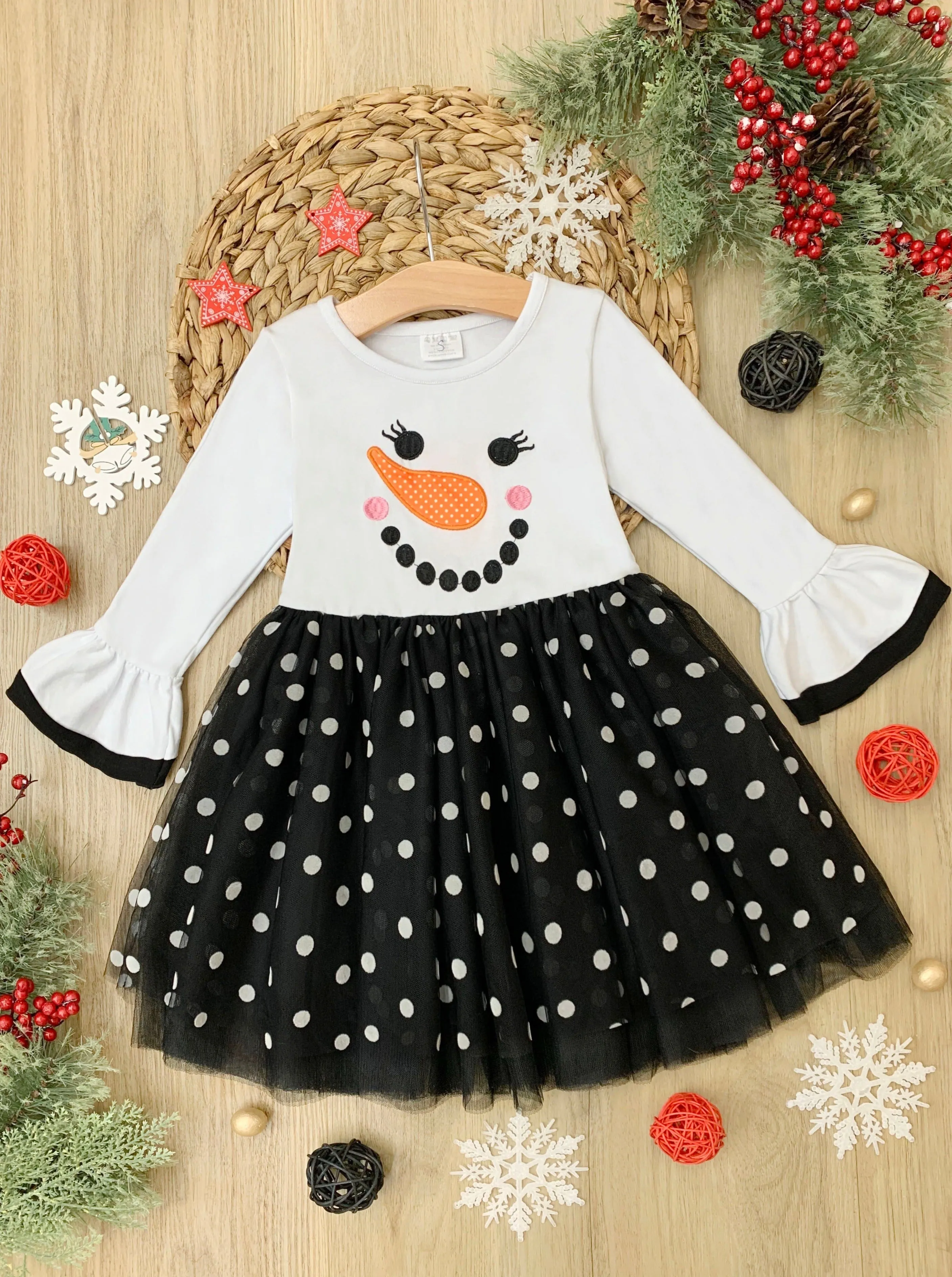 Happy Snowman Polka Dot Tutu Dress