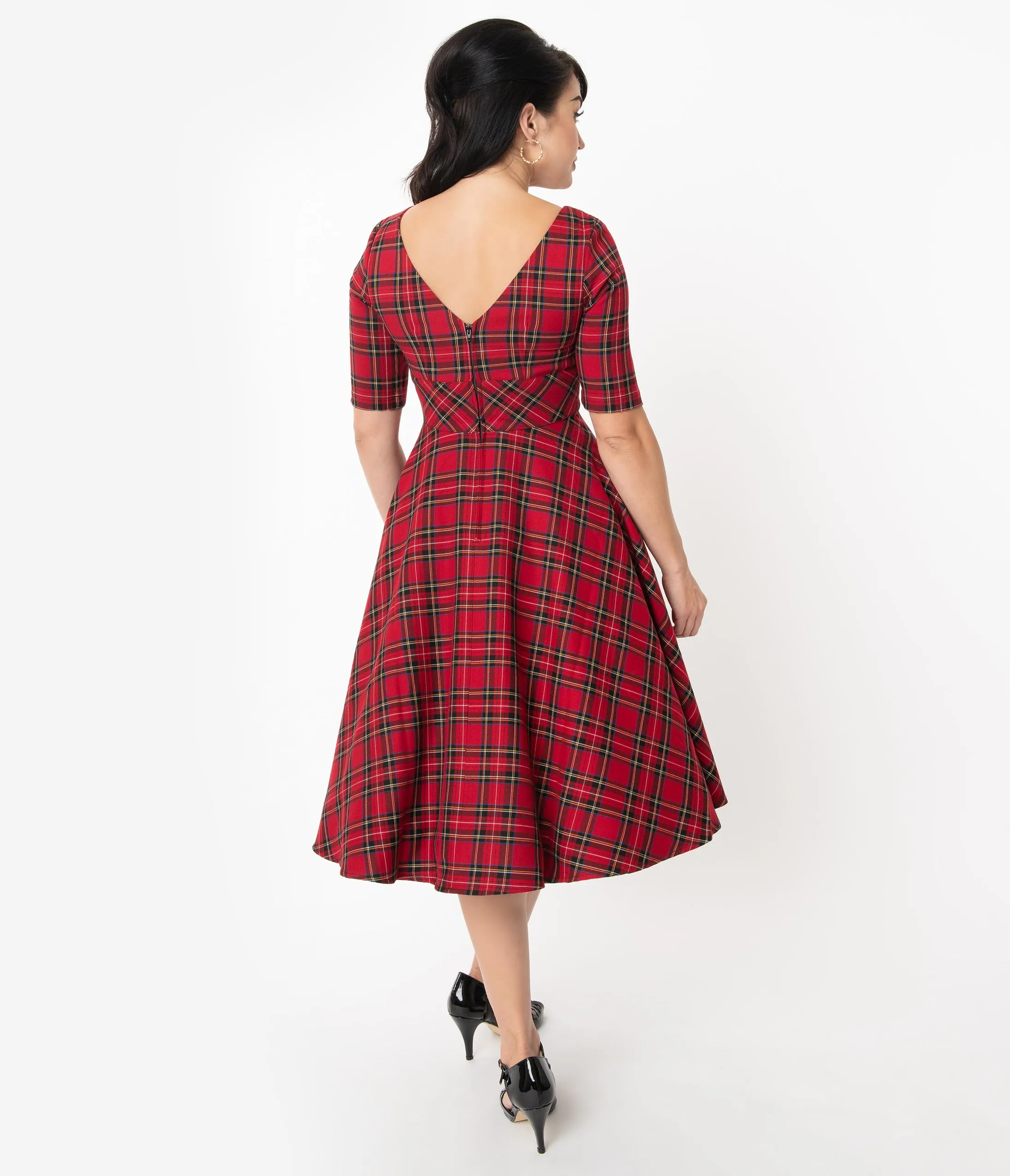 Hell Bunny 1950s Style Red & Black Plaid Irvine Swing Dress