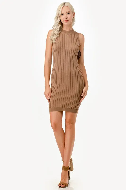 JENNIE ROUND NECK SLEEVELESS BODYCON SWEATER DRESS