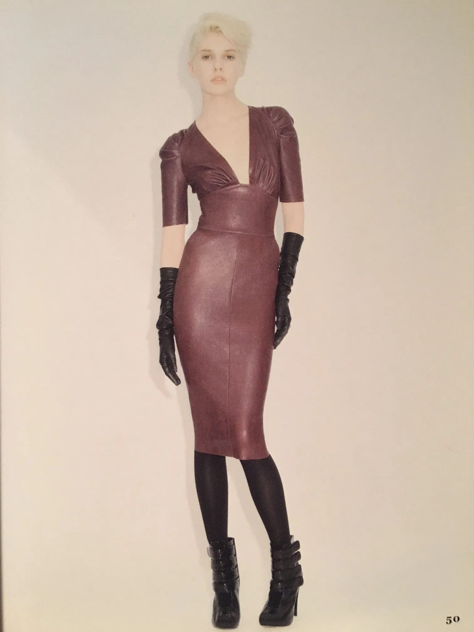 JItrois - "Monceau" -Burgundy Fitted Short Sleeve Leather Stretch Lambskin Dress - FR 38