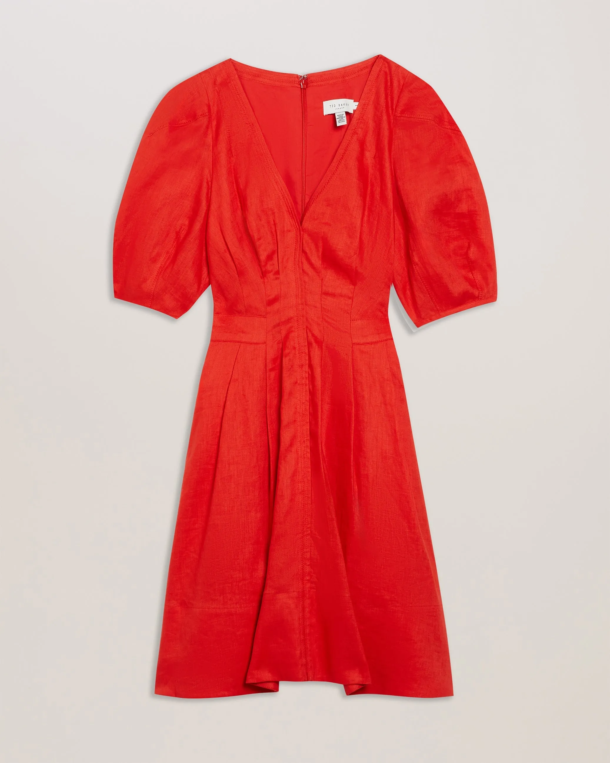 Koyo Linen Puff Sleeve Mini Dress Red