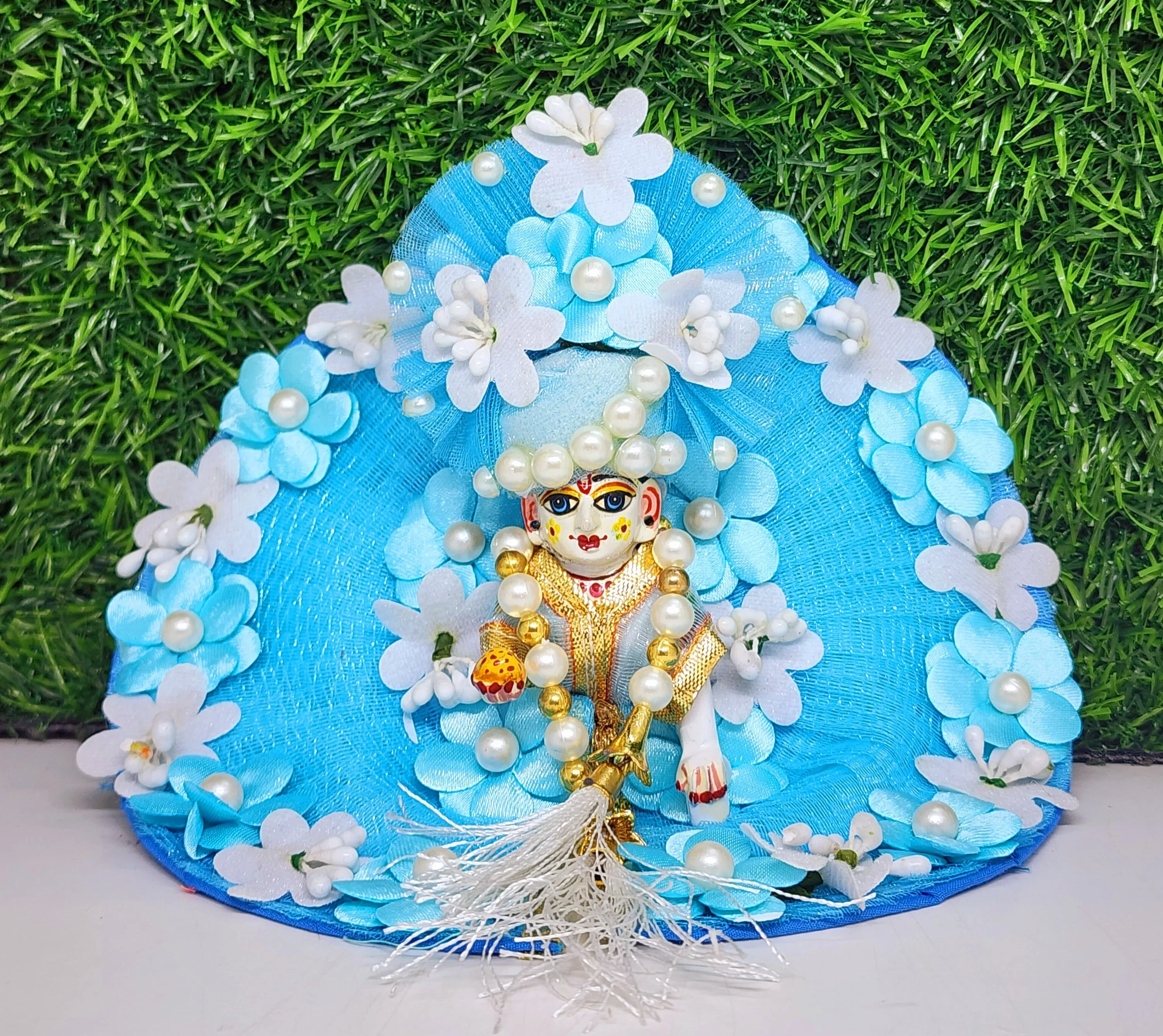 laddu gopal cute yellow heavy dress with pagdi and patka