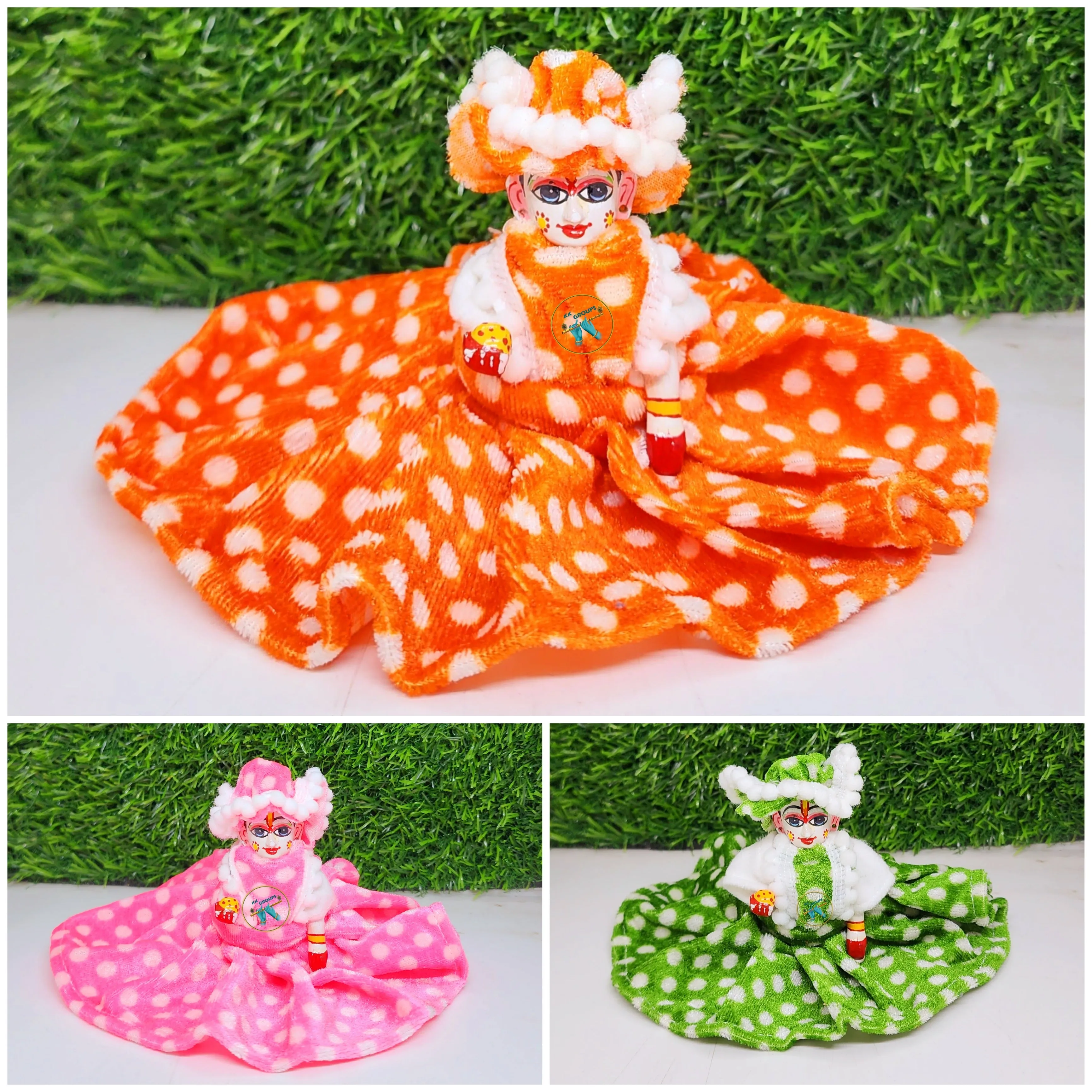 Laddu Gopal Dot Gher Dress Pack of 3 [Random Color]