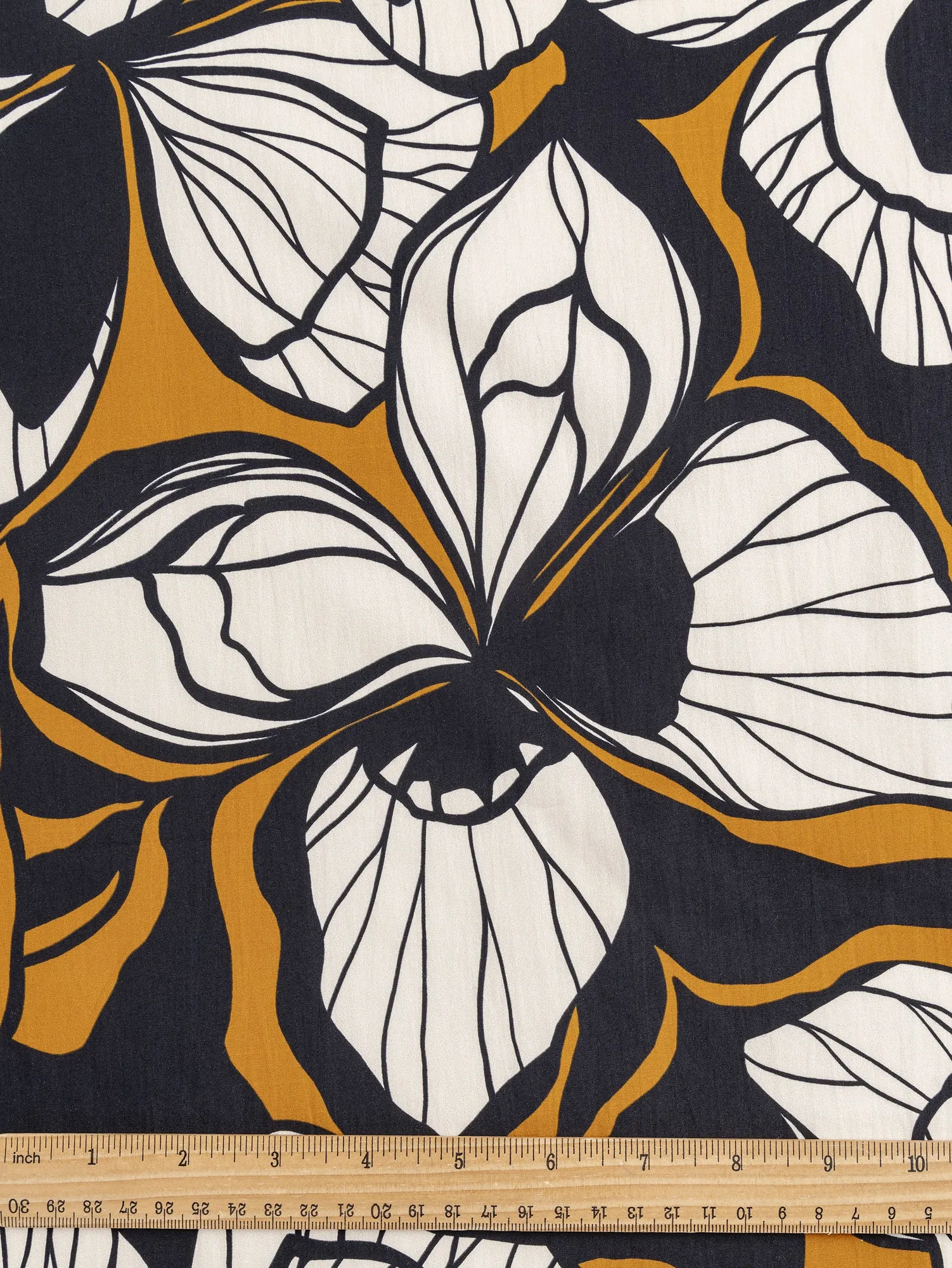 Large Illustrated Floral Print Cotton Poplin - Bronze   Black   Cream