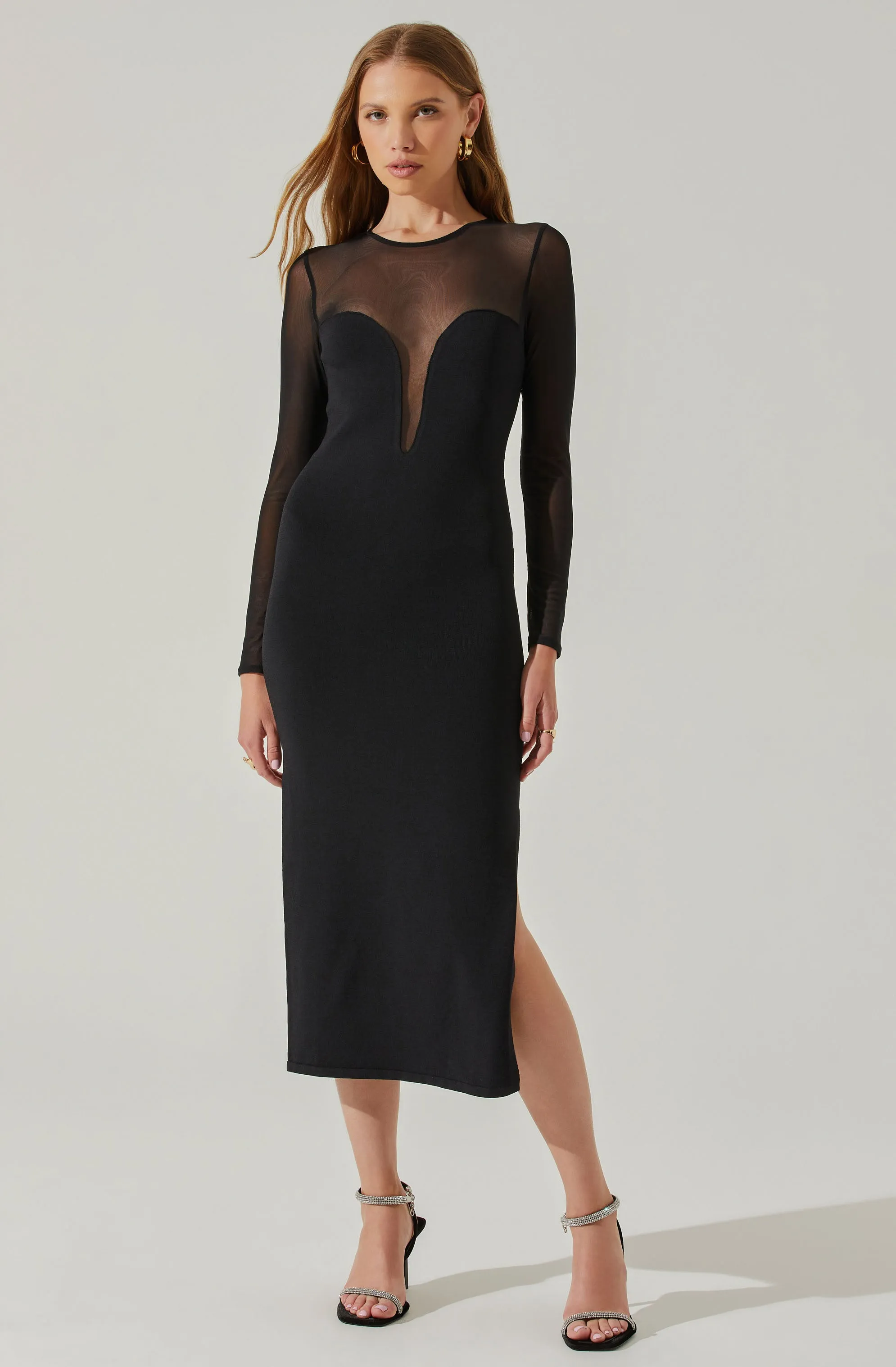 Leona Contrast Mesh Midi Sweater Dress