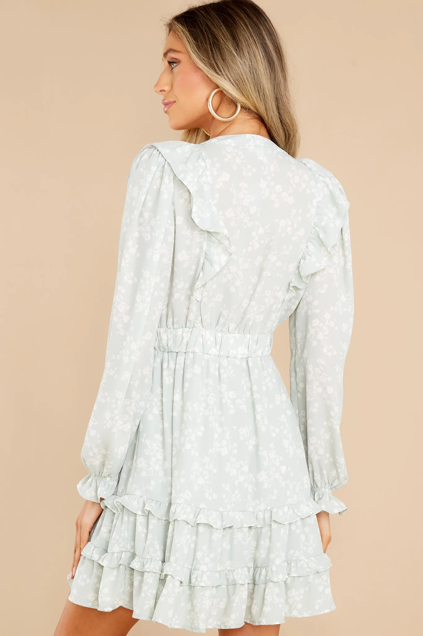 Light And Breezy Sage Floral Print Dress