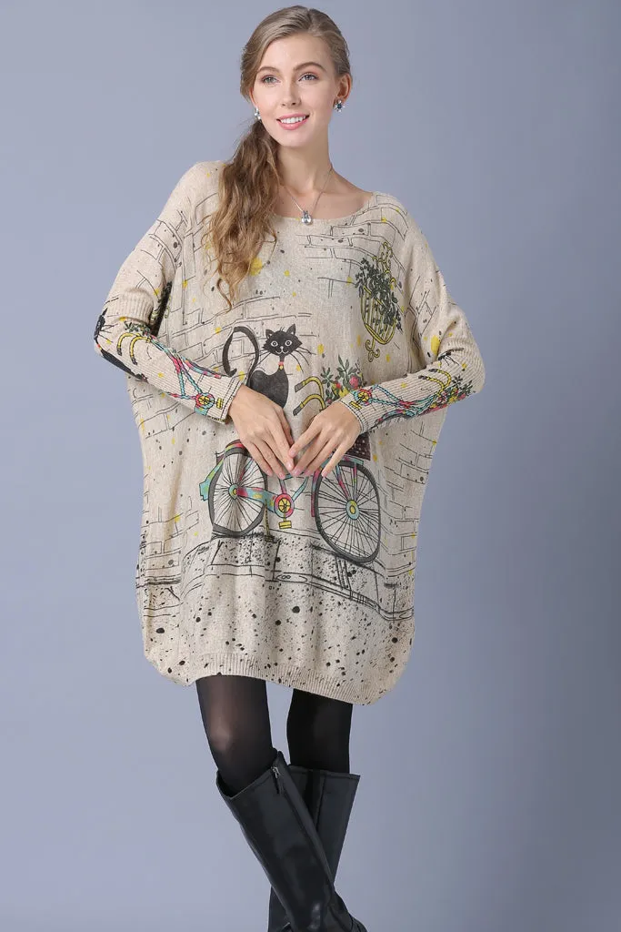 Long Sleeve Boat Neck Loose Sweater Dress