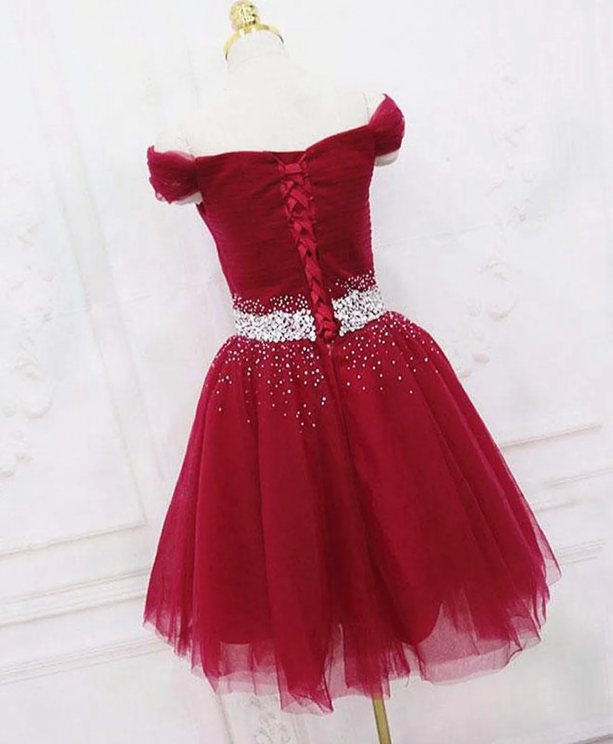 Off Shoulder Short Burgundy Prom Dresses, Short Burgundy Off the Shoulder Formal Homecoming Dresses