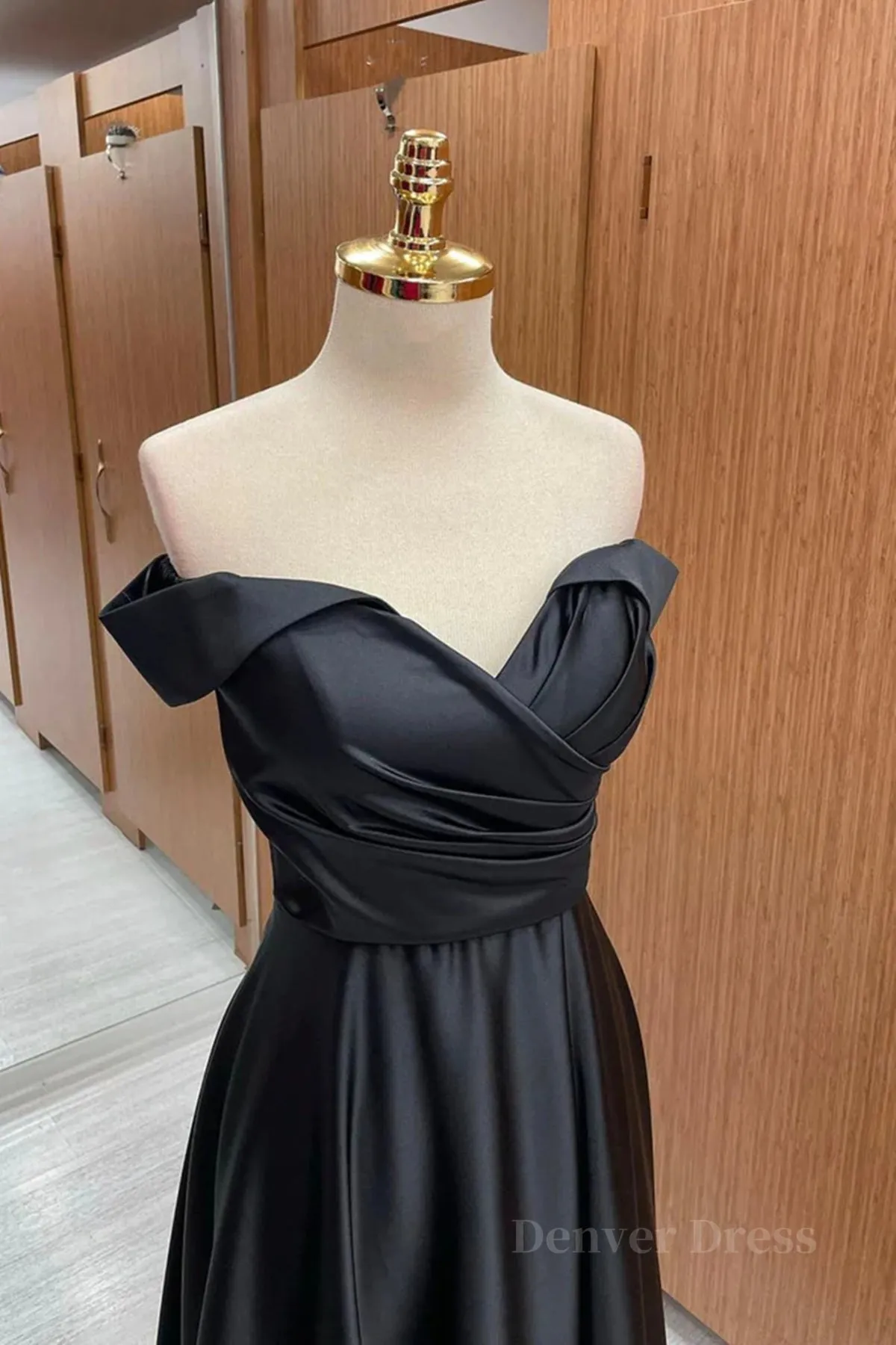 Off the Shoulder Black Satin Long Prom Dresses Black Off Shoulder Formal Evening Dresses