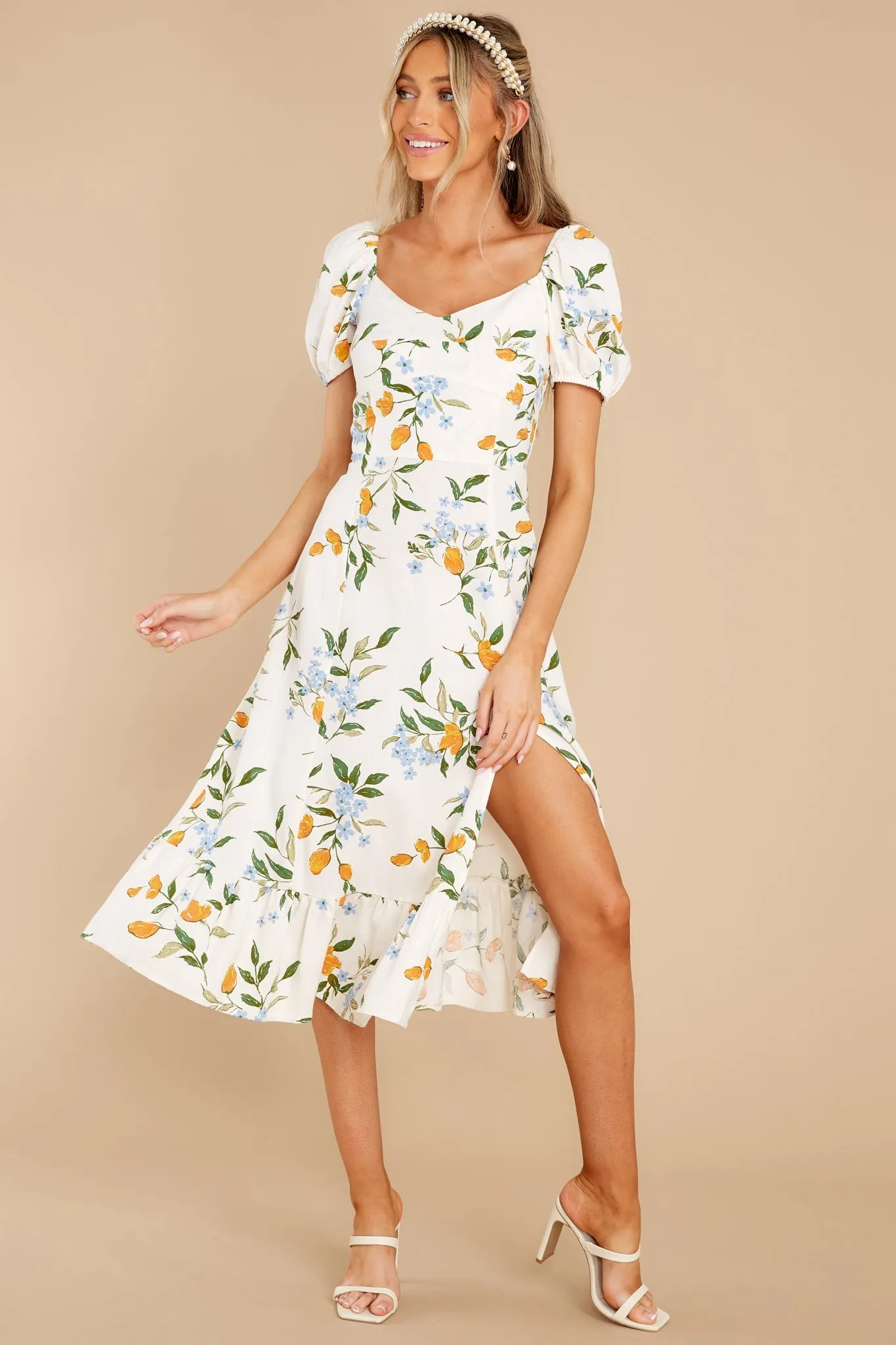 Oh So Fresh Ivory Multi Floral Print Midi Dress