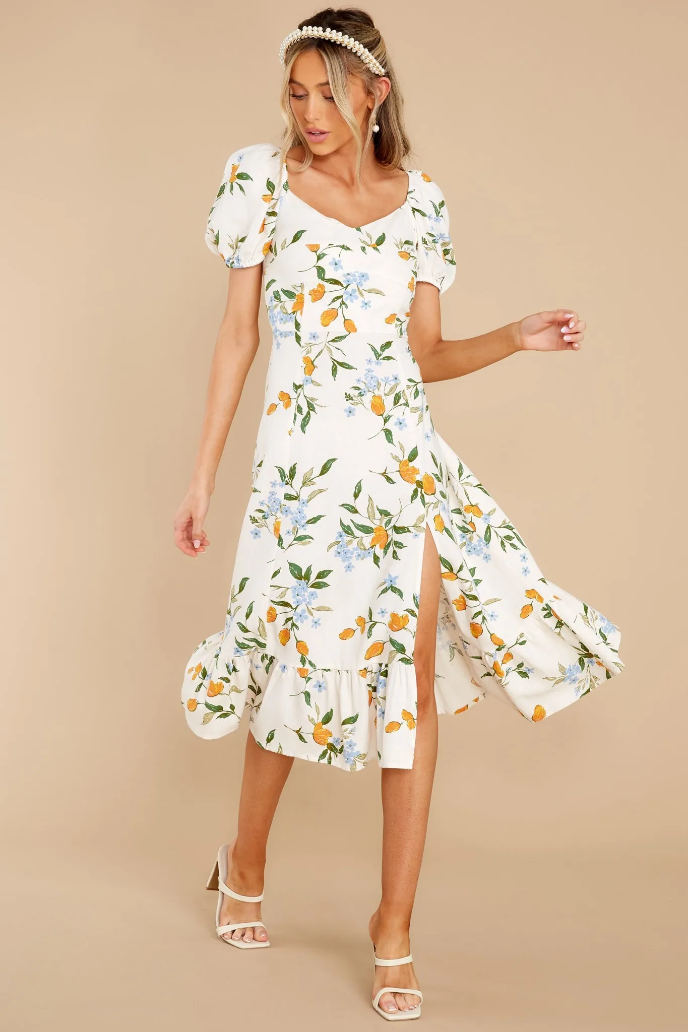 Oh So Fresh Ivory Multi Floral Print Midi Dress