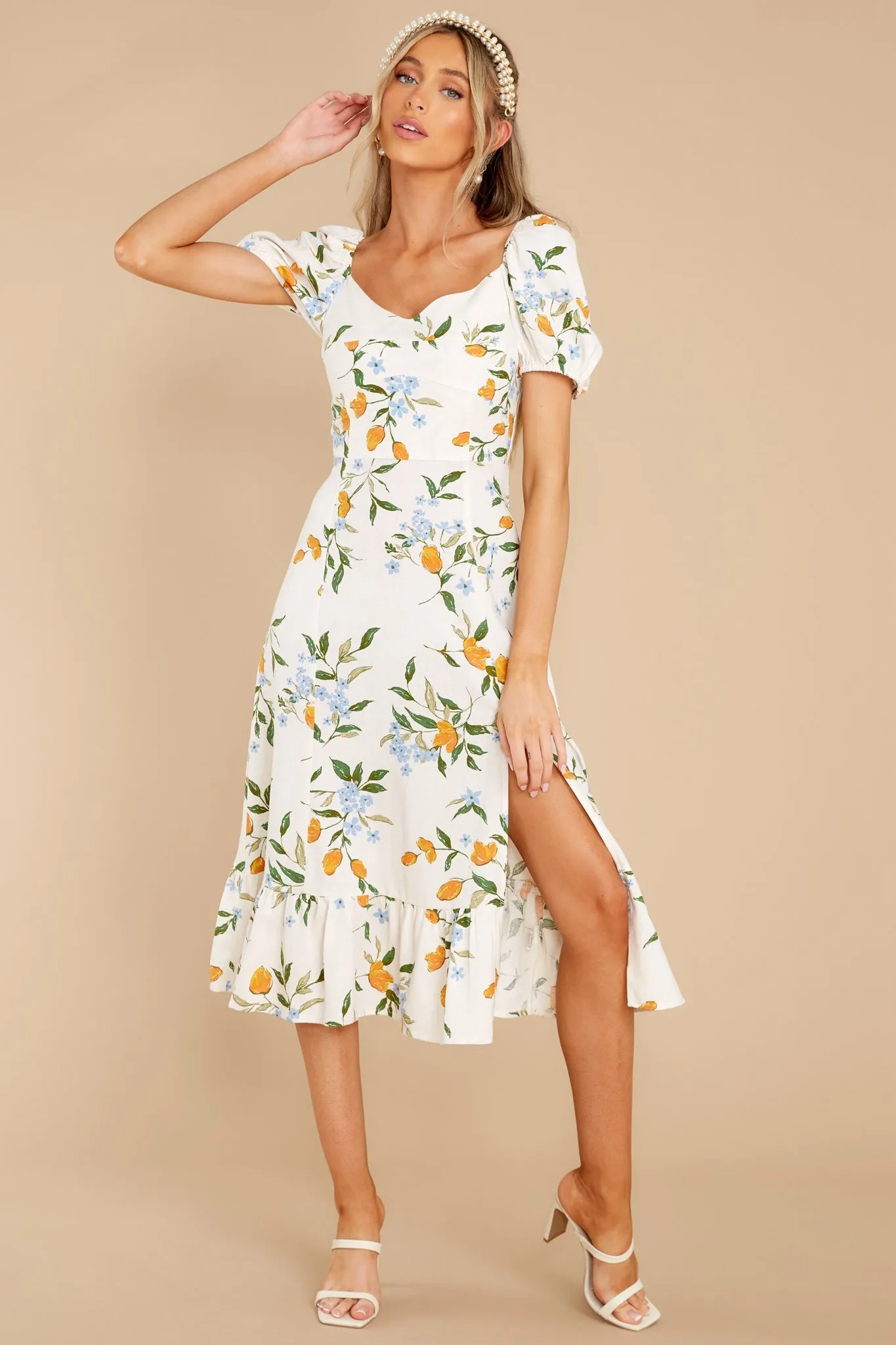 Oh So Fresh Ivory Multi Floral Print Midi Dress