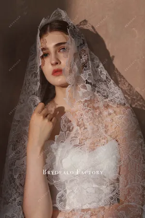 One Tier Vintage Lace Waltz Length Designer Bridal Veil