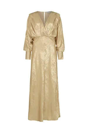 Paloma Metallic V-Neck Maxi Dress In Gold