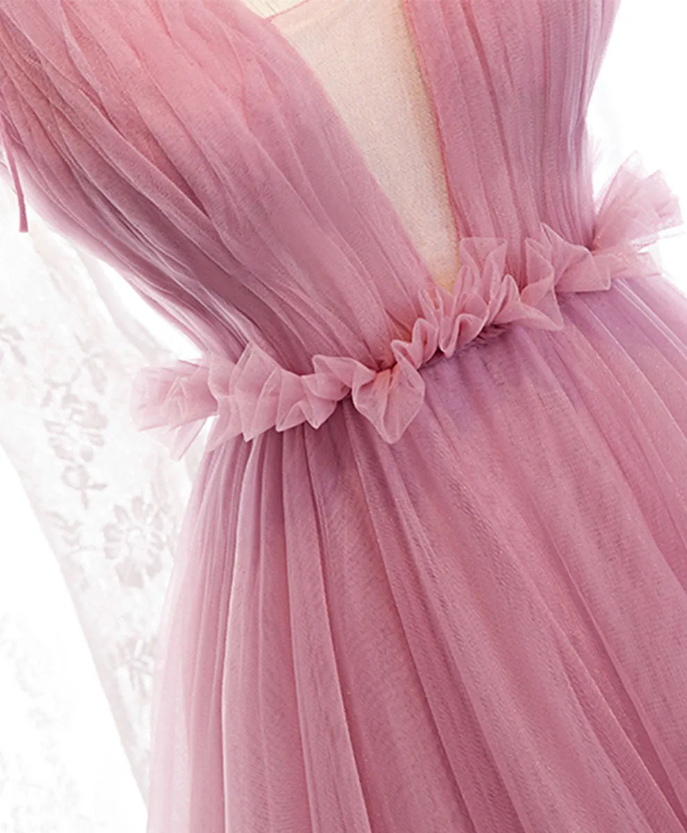 Pink V Neck Long Prom Dress Aline Pink Formal Evening Dresses