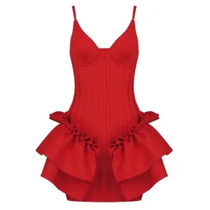 Pre Order:  V-Neck Thin-Strap Ruffled Mini Dress