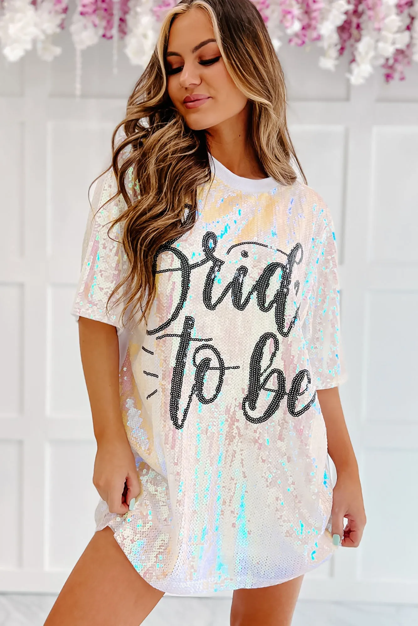 "Bride To Be" Sequin T-Shirt Dress (White)