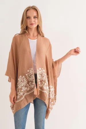 RAJ BLANCHE MOCHA BORDER EMBROIDERED KIMONO