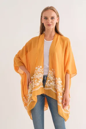 RAJ BLANCHE ORANGE PEEL BORDER EMBROIDERED KIMONO