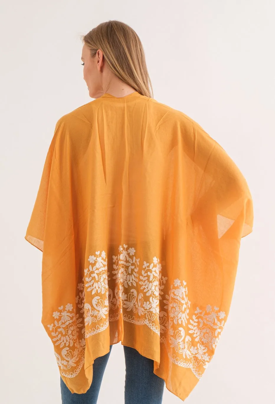 RAJ BLANCHE ORANGE PEEL BORDER EMBROIDERED KIMONO