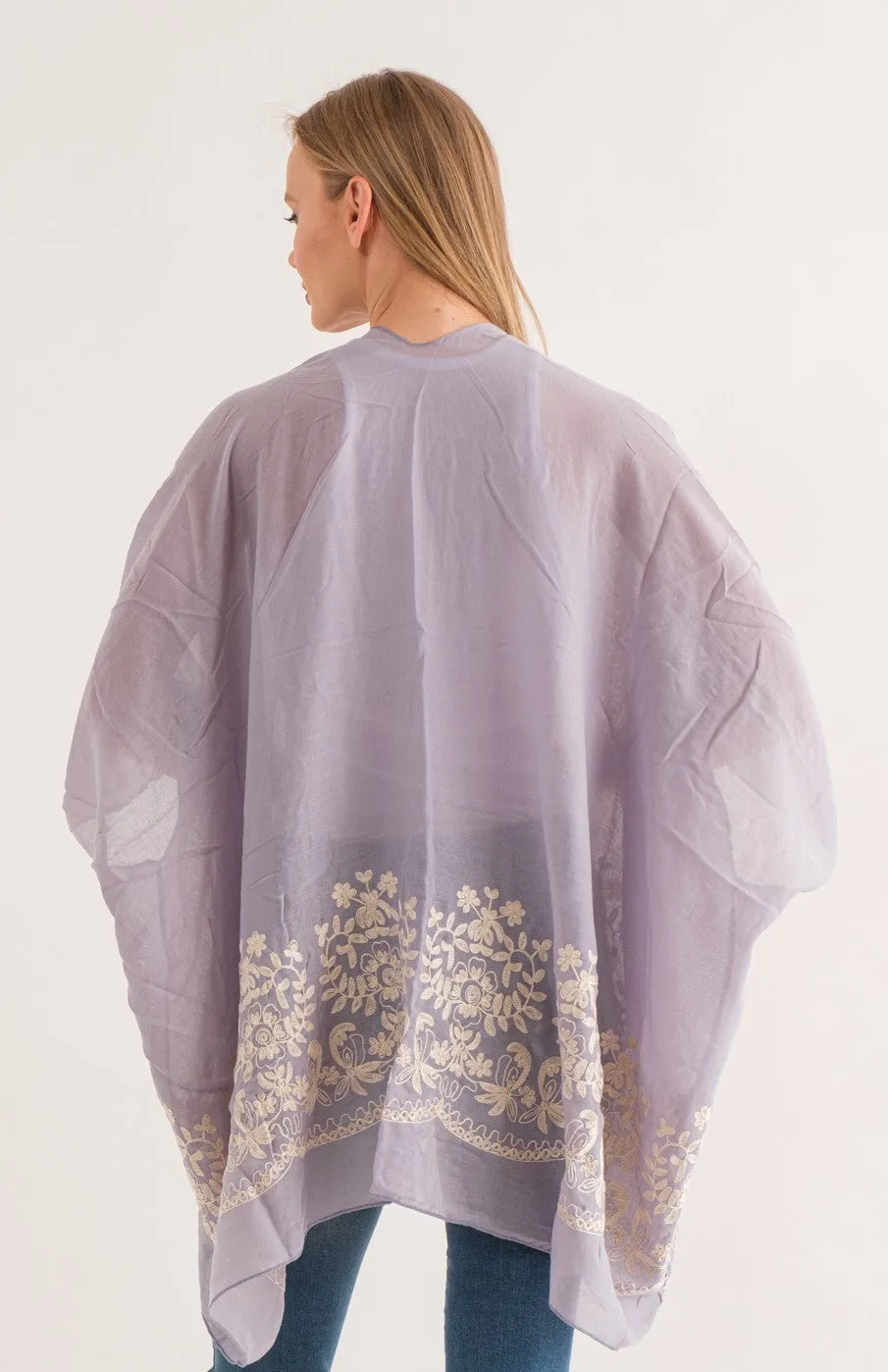 RAJ BLANCHE PERIWINKLE BORDER EMBROIDERED KIMONO